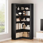 71.8'' Tall Corner Bookshelf, 5 Tier L-Shaped Bookshelf, Farmhouse Bookcases with Storage for Living Room Home Office