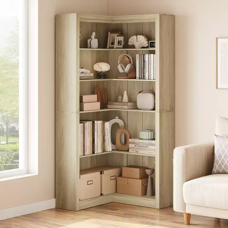 71.8'' Tall Corner Bookshelf, 5 Tier L-Shaped Bookshelf, Farmhouse Bookcases with Storage for Living Room Home Office