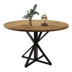 Table basse ronde en bois de 120 cm avec piédestal en métal et plateau en 4 parties, peu encombrante pour la cuisine ou la maison