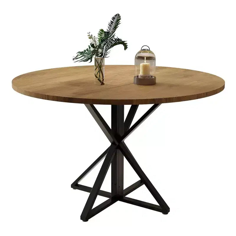 47 Wooden Circle Coffee Table with Metal Pedestal & 4 Parts of Tabletop, Save Space for Home Kitchen