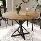 Table basse ronde en bois de 120 cm avec piédestal en métal et plateau en 4 parties, peu encombrante pour la cuisine ou la maison