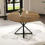 Table basse ronde en bois de 120 cm avec piédestal en métal et plateau en 4 parties, peu encombrante pour la cuisine ou la maison
