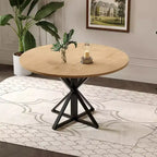 Table basse ronde en bois de 120 cm avec piédestal en métal et plateau en 4 parties, peu encombrante pour la cuisine ou la maison
