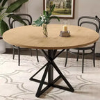 Table basse ronde en bois de 120 cm avec piédestal en métal et plateau en 4 parties, peu encombrante pour la cuisine ou la maison