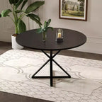 Table basse ronde en bois de 120 cm avec piédestal en métal et plateau en 4 parties, peu encombrante pour la cuisine ou la maison