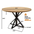 Table basse ronde en bois de 120 cm avec piédestal en métal et plateau en 4 parties, peu encombrante pour la cuisine ou la maison