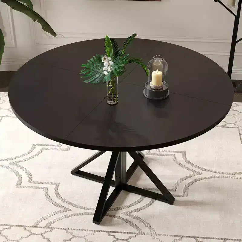 47 Wooden Circle Coffee Table with Metal Pedestal & 4 Parts of Tabletop, Save Space for Home Kitchen