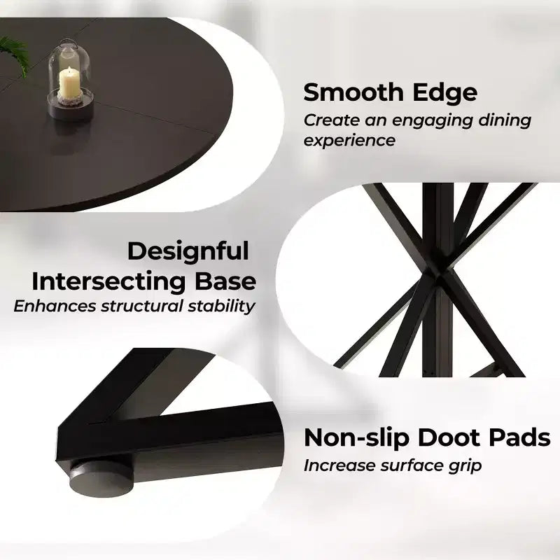 47 Wooden Circle Coffee Table with Metal Pedestal & 4 Parts of Tabletop, Save Space for Home Kitchen