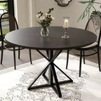 Table basse ronde en bois de 120 cm avec piédestal en métal et plateau en 4 parties, peu encombrante pour la cuisine ou la maison