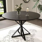Table basse ronde en bois de 120 cm avec piédestal en métal et plateau en 4 parties, peu encombrante pour la cuisine ou la maison
