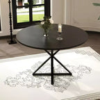 Table basse ronde en bois de 120 cm avec piédestal en métal et plateau en 4 parties, peu encombrante pour la cuisine ou la maison
