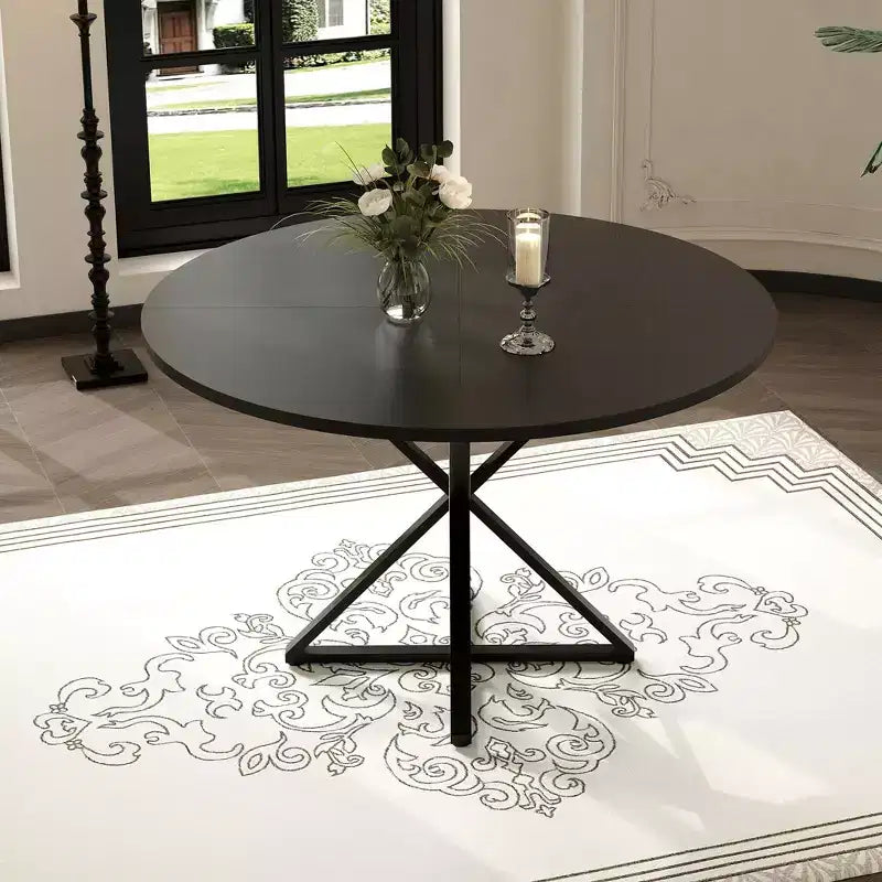 47 Wooden Circle Coffee Table with Metal Pedestal & 4 Parts of Tabletop, Save Space for Home Kitchen