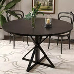 47 Wooden Circle Coffee Table with Metal Pedestal & 4 Parts of Tabletop, Save Space for Home Kitchen