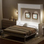 Lit escamotable Queen avec bureau, lumières DEL et station de recharge USB