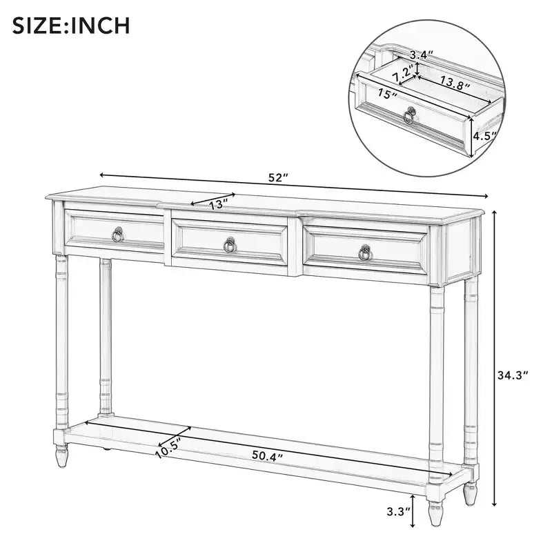 52 Solid Wood Entryway Console Table with Drawers and Shelf