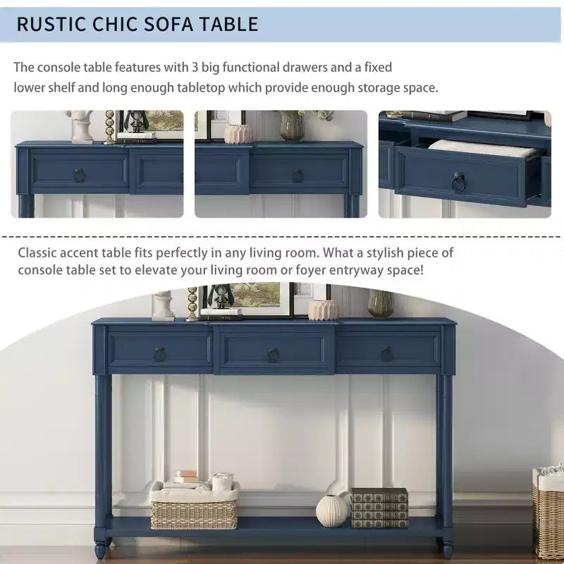 52 Solid Wood Entryway Console Table with Drawers and Shelf