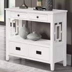 Console en bois massif de style vintage avec 4 tiroirs et une étagère ouverte