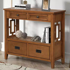 Console en bois massif de style vintage avec 4 tiroirs et une étagère ouverte