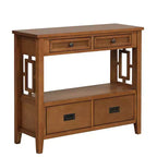 Console en bois massif de style vintage avec 4 tiroirs et une étagère ouverte