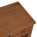 Console en bois massif de style vintage avec 4 tiroirs et une étagère ouverte
