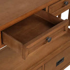 Console en bois massif de style vintage avec 4 tiroirs et une étagère ouverte