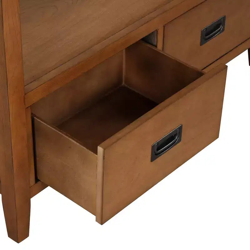 Vintage Solid Wood Console Table with 4 Drawers and Open Shelf