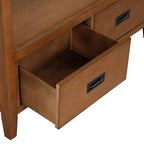 Console en bois massif de style vintage avec 4 tiroirs et une étagère ouverte