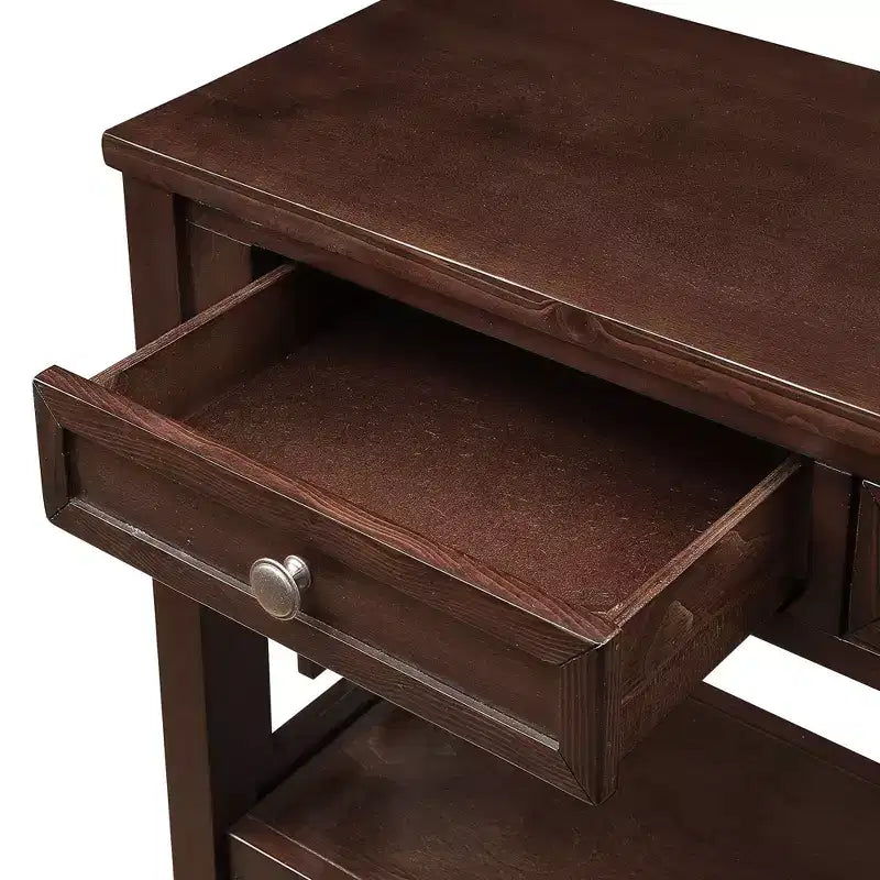Vintage Solid Wood Console Table with 4 Drawers and Open Shelf
