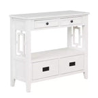 Console en bois massif de style vintage avec 4 tiroirs et une étagère ouverte
