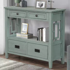 Console en bois massif de style vintage avec 4 tiroirs et une étagère ouverte