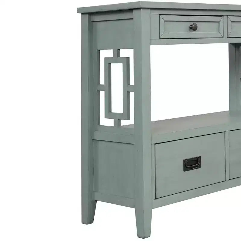 Vintage Solid Wood Console Table with 4 Drawers and Open Shelf