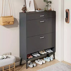 Okak Shoe Cabinet, Storage Cabinet with 3 Metal Handle Drawers and 1 Open Shelf, Cabinet for Entryway