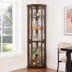 Meuble d'angle vitrine avec 2 portes vitrées et étagères réglables en verre trempé, Meuble d'angle pour salon, cuisine