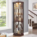 Meuble d'angle vitrine avec 2 portes vitrées et étagères réglables en verre trempé, Meuble d'angle pour salon, cuisine