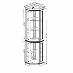 Meuble d'angle vitrine avec 2 portes vitrées et étagères réglables en verre trempé, Meuble d'angle pour salon, cuisine