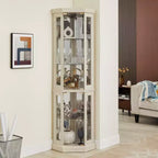 Meuble d'angle vitrine avec 2 portes vitrées et étagères réglables en verre trempé, Meuble d'angle pour salon, cuisine