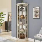 Meuble d'angle vitrine avec 2 portes vitrées et étagères réglables en verre trempé, Meuble d'angle pour salon, cuisine