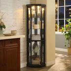 Meuble d'angle vitrine avec 2 portes vitrées et étagères réglables en verre trempé, Meuble d'angle pour salon, cuisine