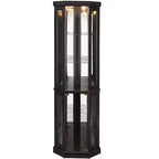 Meuble d'angle vitrine avec 2 portes vitrées et étagères réglables en verre trempé, Meuble d'angle pour salon, cuisine