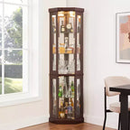 Meuble d'angle vitrine avec 2 portes vitrées et étagères réglables en verre trempé, Meuble d'angle pour salon, cuisine