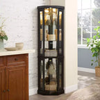 Meuble d'angle vitrine avec 2 portes vitrées et étagères réglables en verre trempé, Meuble d'angle pour salon, cuisine