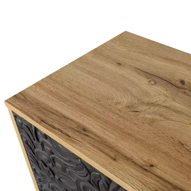 Storage Cabinet with Carved Flower Door, Entryway Cabinet with Metal Handle Sideboard Cabinet for Living Room