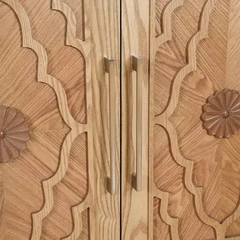 Storage Cabinet with Carved Flower Door, Entryway Cabinet with Metal Handle Sideboard Cabinet for Living Room