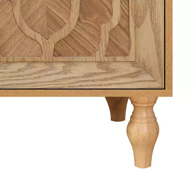 Storage Cabinet with Carved Flower Door, Entryway Cabinet with Metal Handle Sideboard Cabinet for Living Room