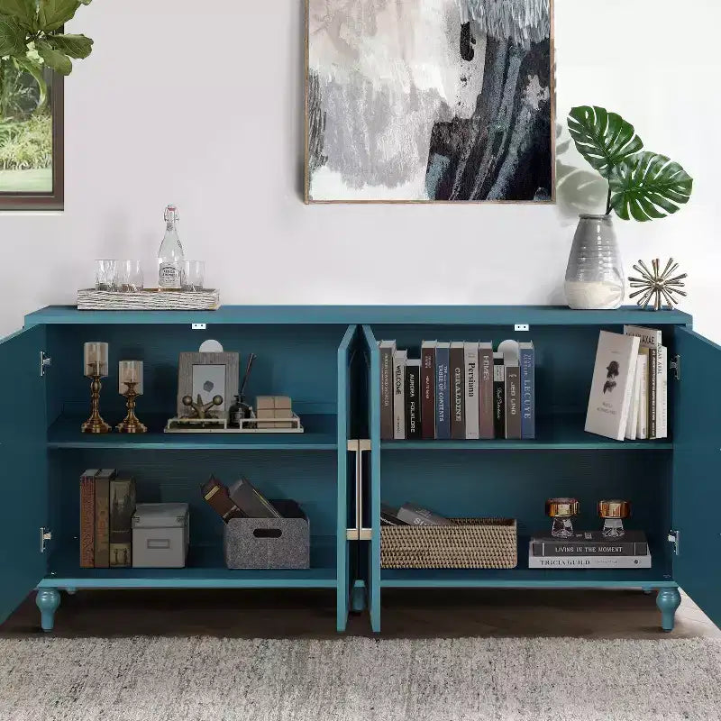 Storage Cabinet with Carved Flower Door, Entryway Cabinet with Metal Handle Sideboard Cabinet for Living Room