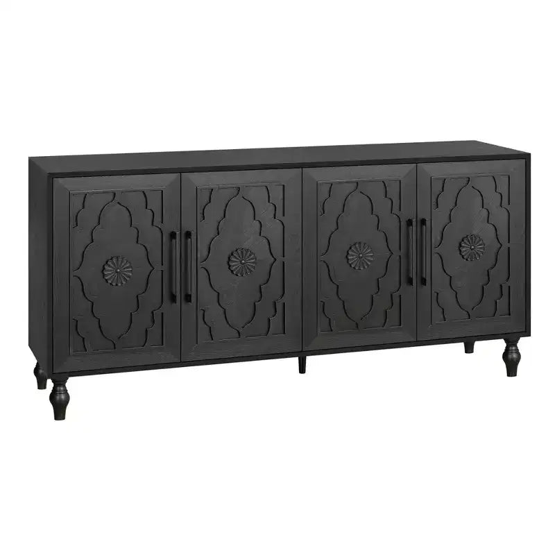 Storage Cabinet with Carved Flower Door, Entryway Cabinet with Metal Handle Sideboard Cabinet for Living Room