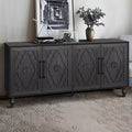 Storage Cabinet with Carved Flower Door, Entryway Cabinet with Metal Handle Sideboard Cabinet for Living Room