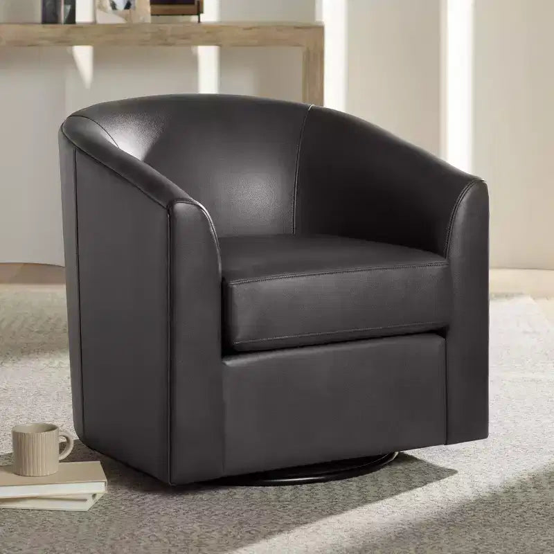 Dark grey faux leather swivel chair