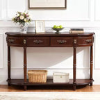 Hostack 52'' Retro Curved Wood Console Table with Open Shelf and 2 Drawers for Living Room and Hallway, Espresso