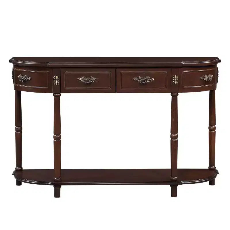52'' Retro Curved Wood Console Table with Open Shelf and 2 Drawers for Living Room and Hallway, Espresso